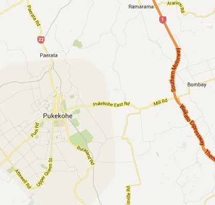 satellite map image of Pukekohe East, New Zealand shows road/location map
